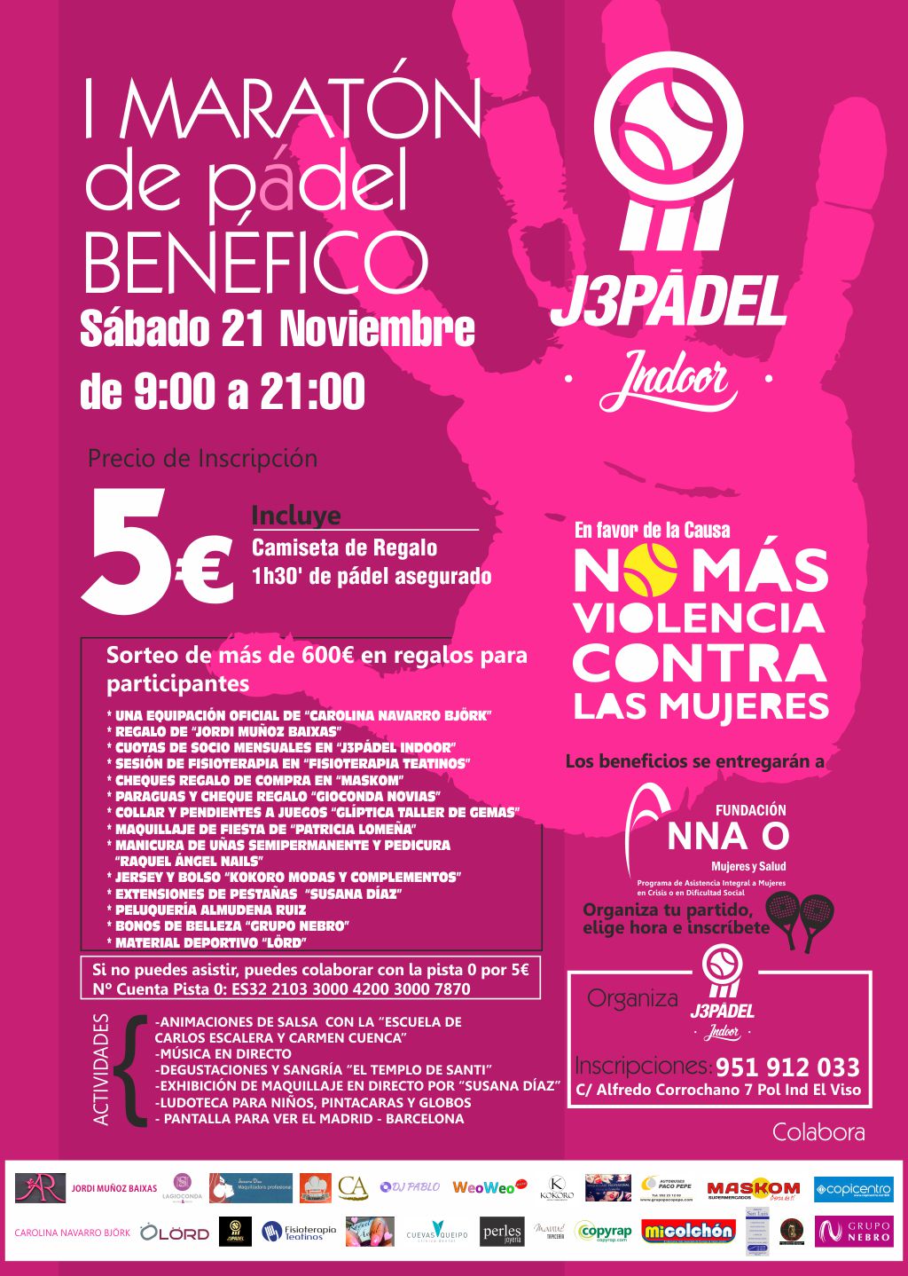 Cartel del I Maratón J3Pádel Indoor Contra la Violencia de Género