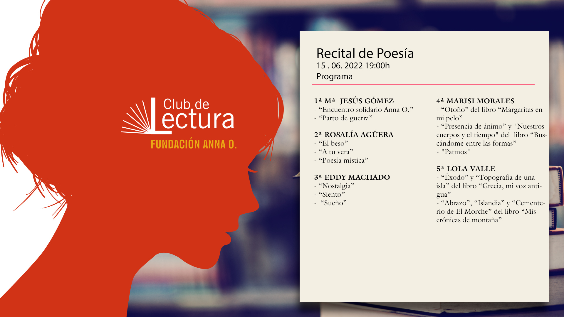 Club de lectura Fundación Anna O.  15 de junio. Lectura de Poemas